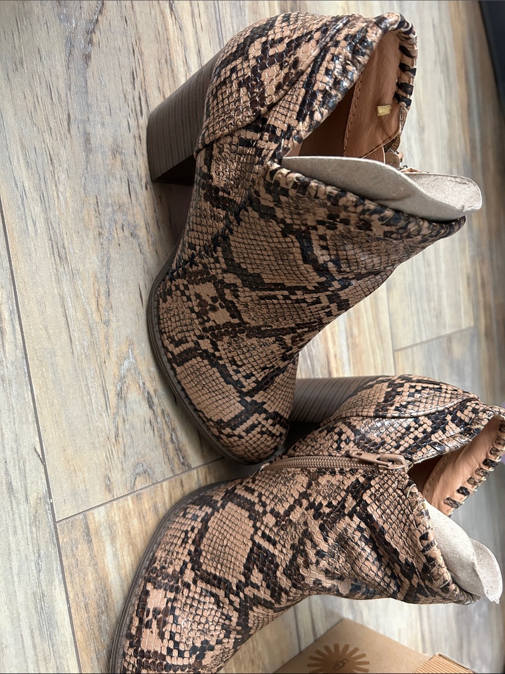 Women’s Brown Snake-Print Block Heel Ankle Boots